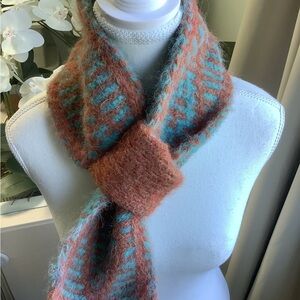 Coral and Turquoise Knit Loop Scarf
